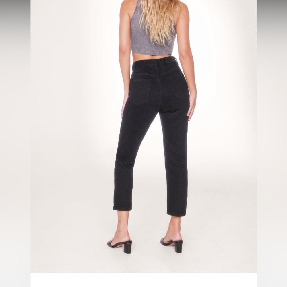 Nasty Gal organic denim high waist Mom jeans Black Straight Leg US2 - Picture 3 of 6